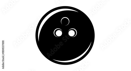 A black and white graphic illustration of a bowling ball.