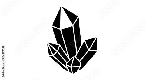 Three black crystals clustered together, with sharp, geometric shapes, against a white background.