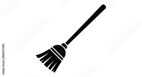 A simple black and white illustration of a broom, ready for sweeping.