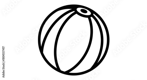 A simple black and white illustration of a striped beach ball.