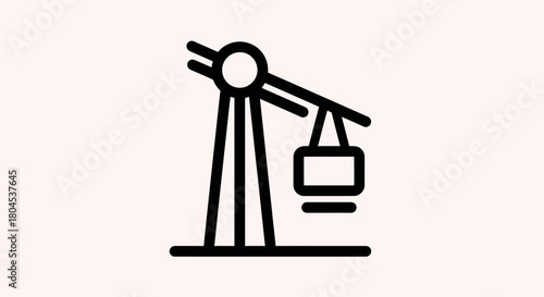 A simple line drawing of a construction crane lifting a rectangular object.