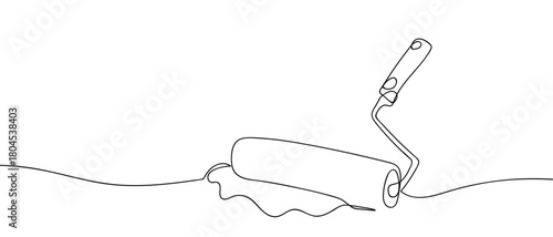 Paint roller in one continuous line simple linear style. Editable stroke.