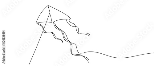 Beach kite in one continuous line simple linear style. Editable stroke.