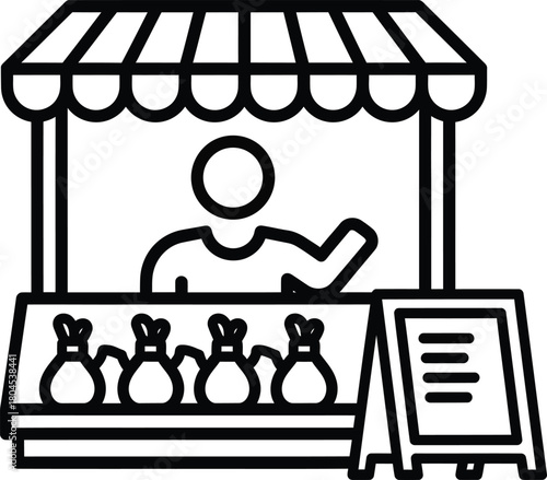 Farmers market stall vector illustration local vendor selling produce eps silhouette