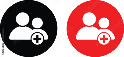 Group Invite icon set. Team invitation graphic designs. Send invitation symbols. Add person and group symbol