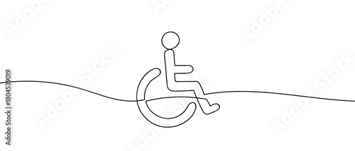 Disabled area symbol in one continuous line simple linear style. Editable stroke.