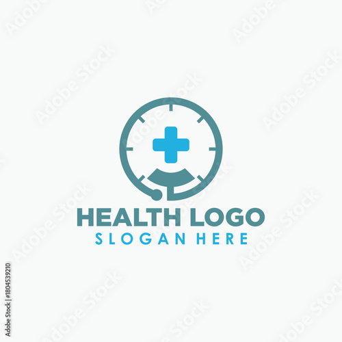 time and health logo concept, health and medical logo design template