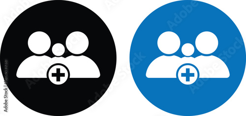 Group Invite icon set. Team invitation graphic designs. Send invitation symbols. Add person and group symbol