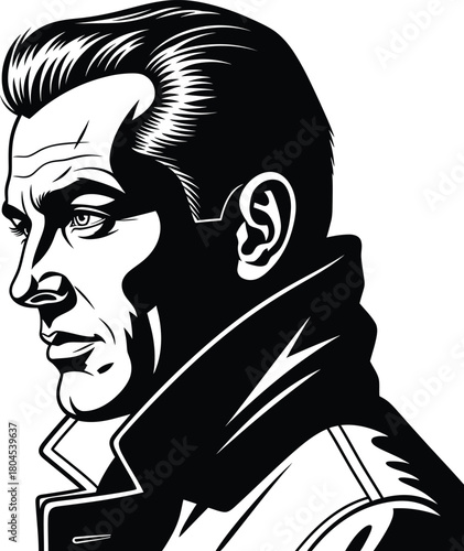 Man in trench coat black and white illustration vector art profile eps silhouette