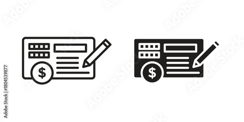 Money check icon symbol. Illustration for web and mobile app. Line and solid style