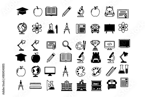 black editable outline pure white background education icons