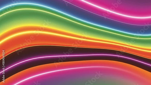 Colorful wavy lines with neon glow effect abstract background image