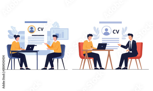 Job interview process 2d illustration set