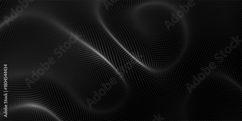 abstract white dot wave technology background with blue light digital effect. Digital dynamic wave of particles. Abstract technology has a grunge background. Big data visualization