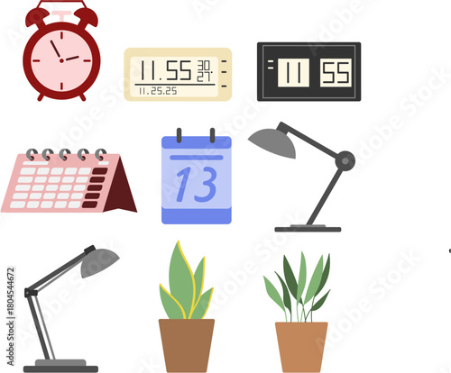 flat minimal office supplies set illustration