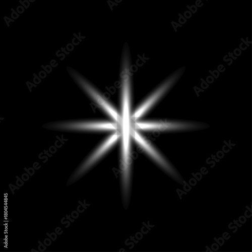 A bold vector EPS graphic of a single, exploding star or lens flare, isolated on a dark black background. This high-impact element is an intense focal point for sales, announcements, and awards.