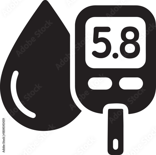 Diabetes icon with blood drop and glucose meter for medical health monitoring and care.