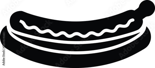 Hot dog silhouette vector icon. Sausage in bun food symbol.