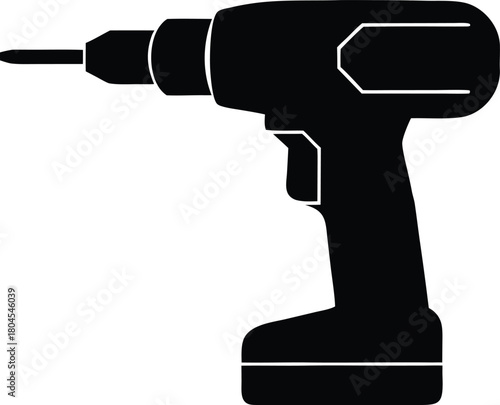 Simple electric screwdriver icon. Handheld repair drill vector silhouette.