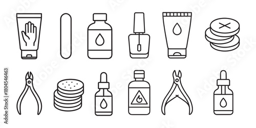 Manicure Tools and Cosmetic Products Line Icons
