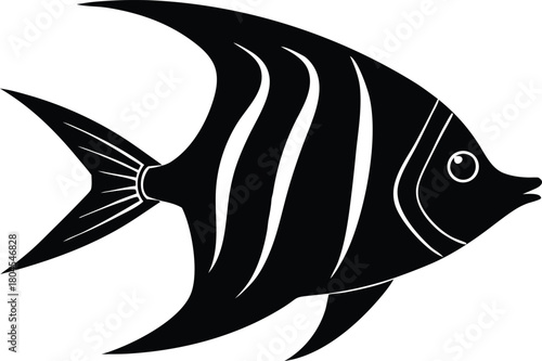 Simple angelfish icon. Decorative swimming fish vector silhouette.