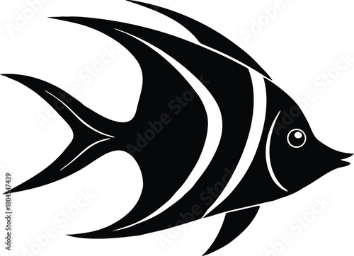 Isolated angelfish silhouette. Exotic marine fish vector graphic.