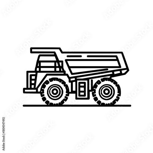 Outline vector illustration of a heavy duty dump truck construction vehicle for mining and quarry work