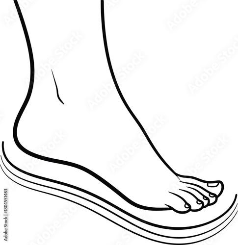 Foot with orthotic insole for support and comfort black and white line eps silhouette