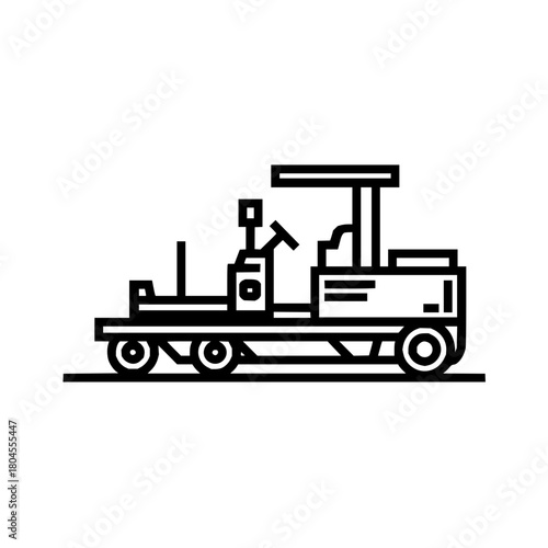 Road construction equipment roller compactor vehicle outline icon vector illustration for engineering projects