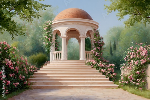 Serene and romantic scene, Beautiful classical pavilion in garden