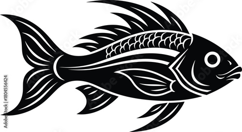 Black and white fish vector illustration aquatic animal sea creature eps silhouette