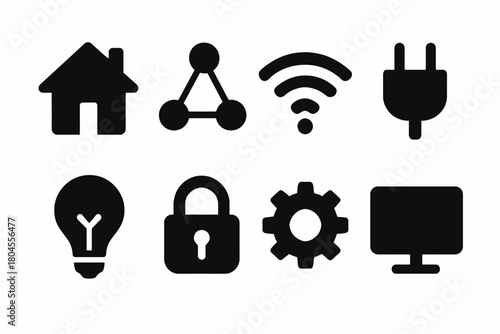 Essential smart home icons: wi-fi, security, automation symbols