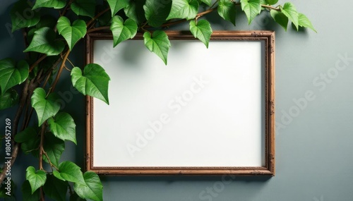 Elegant slim frame, climbing ivy, displayed poster, backdrop, leaves, ivy wall