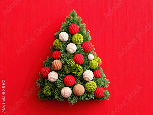 a Christmas tree on a red b...