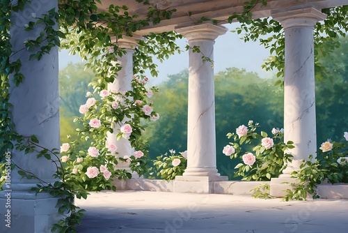 Serene and romantic scene, Beautiful classical pavilion in garden
