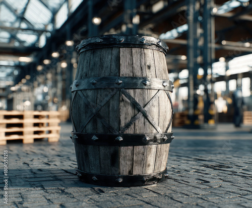 Black metal barrel in an in...