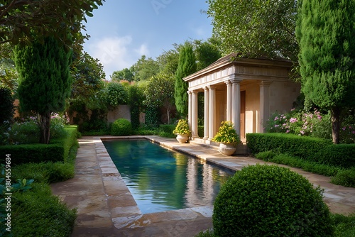 Serene and romantic scene, Beautiful classical pavilion in garden