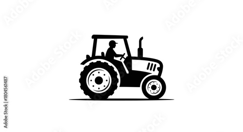 Black silhouette of a farmer driving a tractor, representing agriculture and rural work.