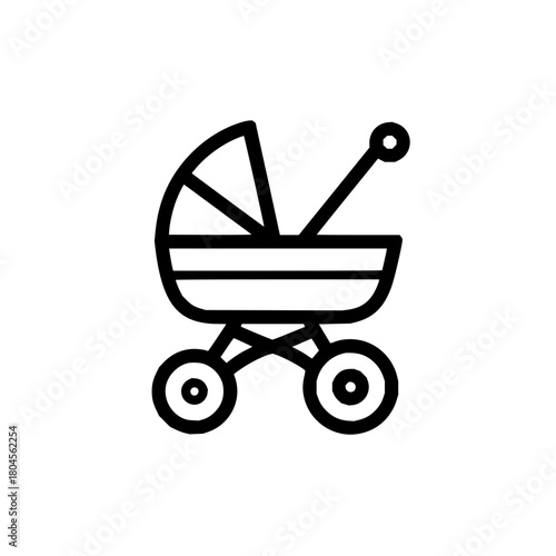 Baby stroller vector icon illustration, pram for newborn baby, carriage for kids and toddlers, baby transport