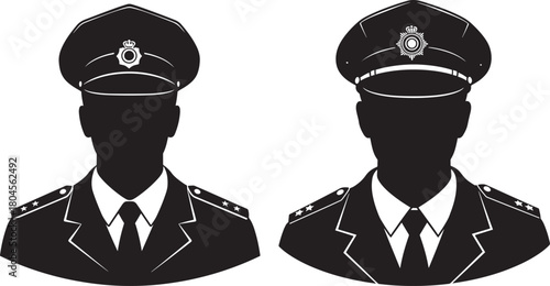 Two police officers in uniform silhouette