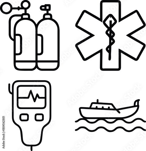WebColorful Oxygen Cylinder, Respiratory Care, Breathing Support, Medical Ventilation, and Emergency Life Support Vector Icons Set