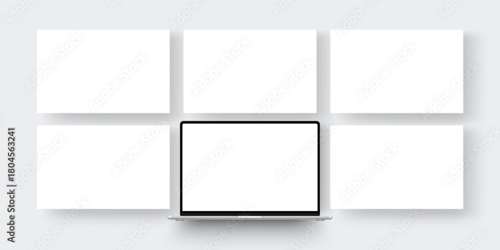 Obraz premium Laptop with blank screen and empty web templates, clean mockup for showcasing website design and UI projects