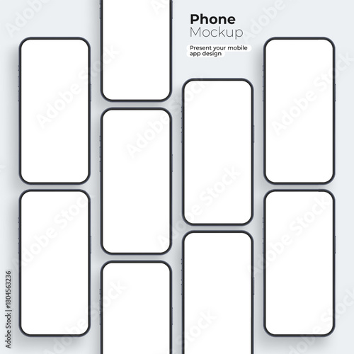 Smartphones with blank vertically screens, clean mockup for showcasing mobile app design, social media content