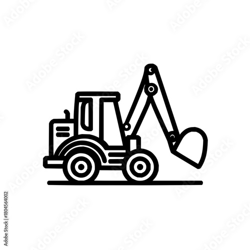 Excavator backhoe loader construction equipment vector icon for building and digging projects design 100