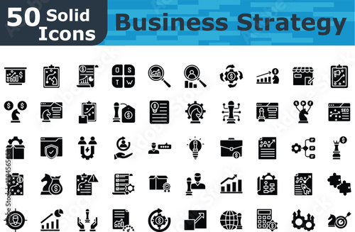 Business Strategy Banner icons set bold stoke line style icons 