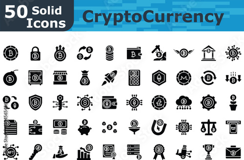Cryptocurrency Banner icons set bold stoke line style icons 