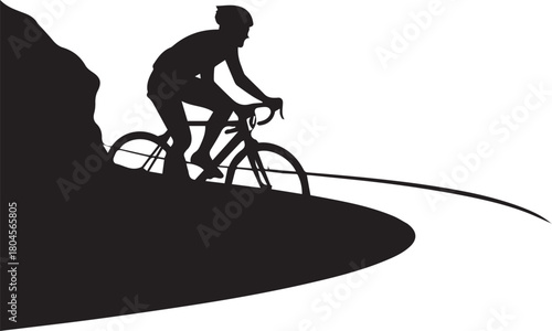 Silhouette of a cyclist riding a road bike on a winding path during a sunny day