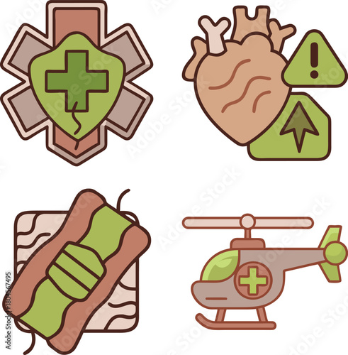 WebFirst Responder, Emergency Medical Technician (EMT), Public Safety, Police, and Firefighting Vector Line Icons Set