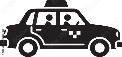 Flat Taxi Car Icon - Public Transport and Ride Sharing Service Vector Symbol