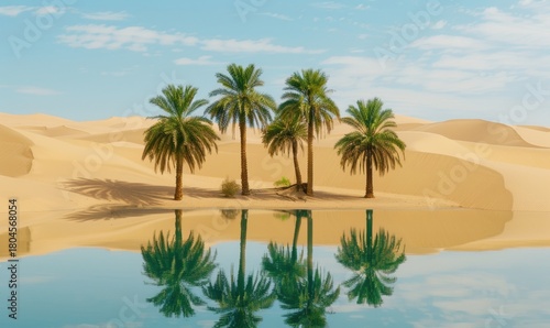 Wallpaper Mural Desert oasis with palm trees reflecting in water under a blue sky Torontodigital.ca